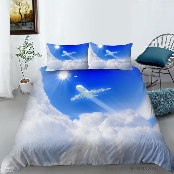 

airplane bedding set blue sky plane airport duvet cover set  king size 3d quilt cover model airplane bed linens1