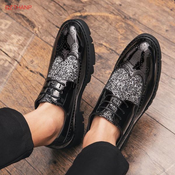 

pu leather shoes men brand footwear thick sole fashion men's casual shoes male formal dress lace up oxford zapatos hombre, Black