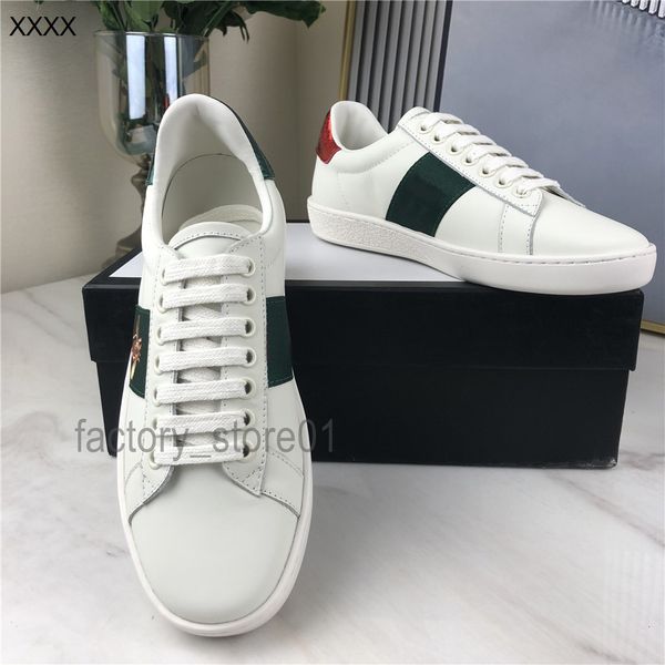 

men women casual shoes snake chaussures leather ace bee embroidery stripes sho