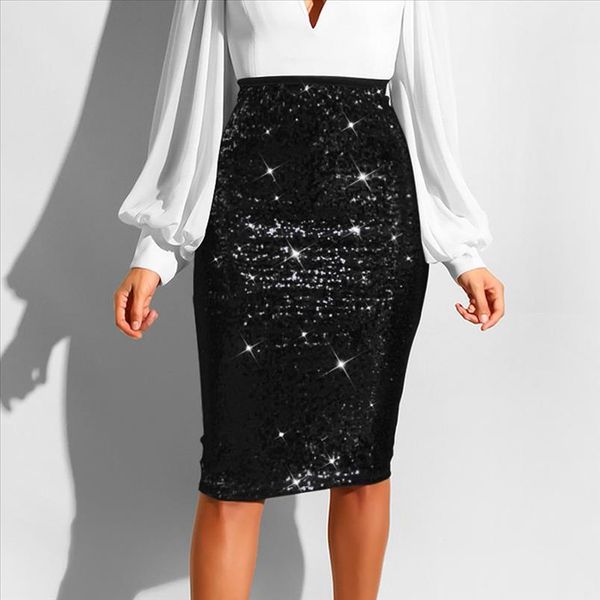 

skirts women fashion solid slim high waist push up hip pencil zipper sequin skirt rokjes dames jupe femme women skirt female, Black