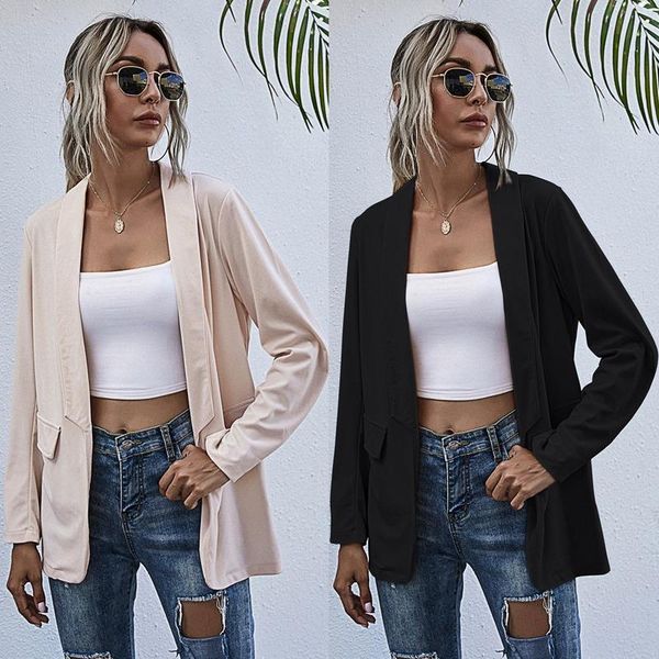 

women's suits & blazers 2021 autumn selling european and american solid color long-sleeved lapel small suit jacket clothing, White;black