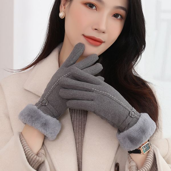 

gloves in women with plush, warm cold proof korean version women' driving students autumn and winter riding windproof touch, Blue;gray