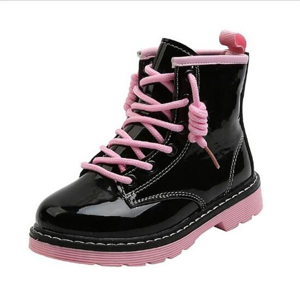 

new children' martin boots patent leather autumn british boys girls waterproof boot 2020 non-slip children shoe, Black;grey