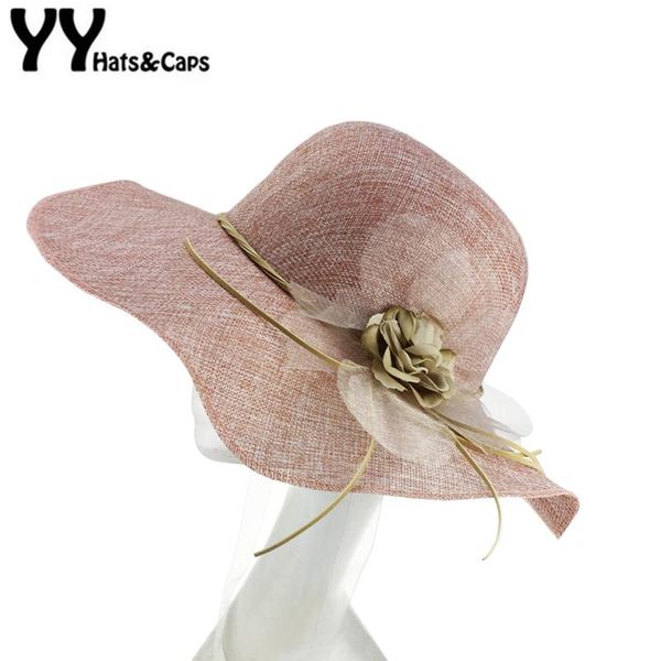 

wide brim hats 10 colors sun for women elegant caps breathable summer beach hat with flower party sunhats yy18045, Blue;gray