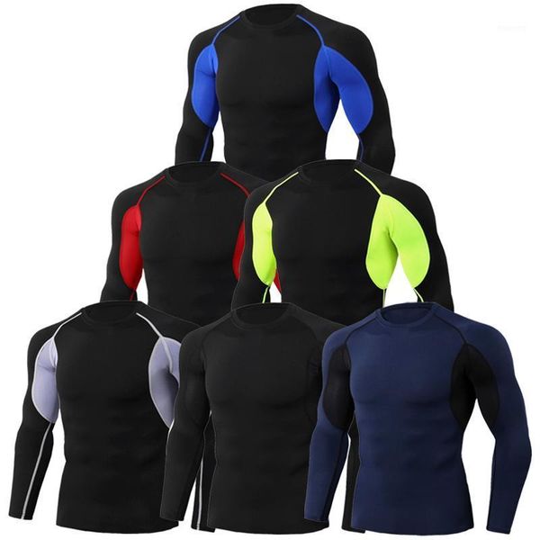 

running jerseys 1pc men's compression training long sleeve tights sports quick dry rashgard t-shirt gym fitness shirt1, Black;blue