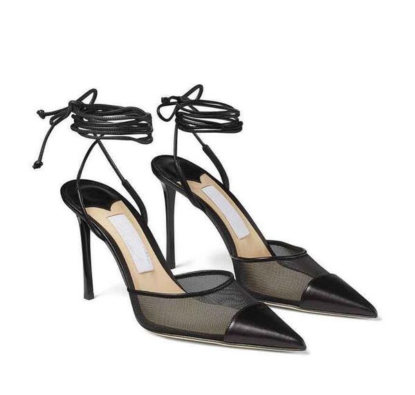 

farley sandals shoes nappa leather mesh pumps simply tie ankle straps gladiator sandalias stiletto-heel lady pumps wedding bridal dress even, Black
