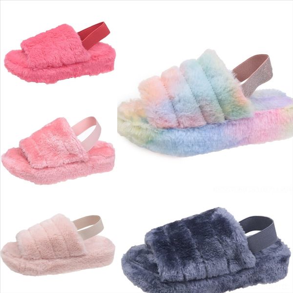 

grac luxury new plush slippers open toe faux shoes bedroom suede full fur slippers winter warm plush home non-slip couples women indoor, Black