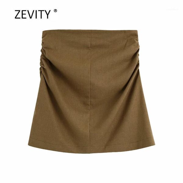 

2020 women elegant solid color side pleats slimming mini skirt faldas mujer ladies casual back zipper pencil linen skirts qun6531, Black