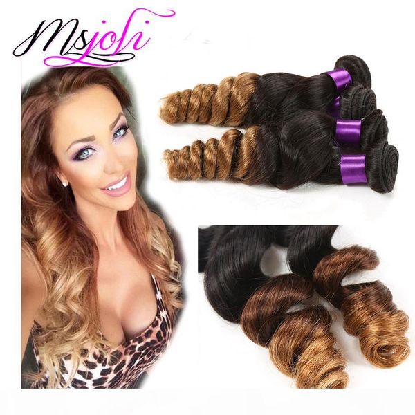 

9a brazilian virgin hair weave loose wave three tone human unprocessed hair extension weft ombre color four pcs t1b-4-30, Black