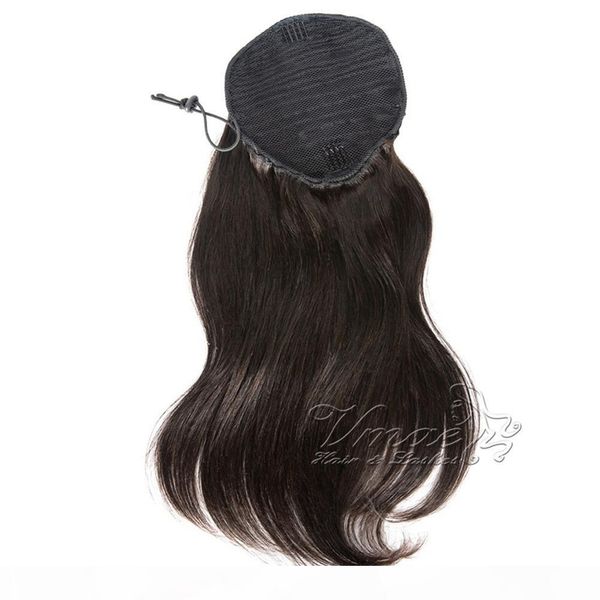 

natural color brazilian 100% unprocessed remy virgin drawstring ponytail horsetail 12 to 26 inch weave straight human hair extensions, Black
