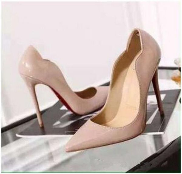 

women black sheepskin nude patent leather poined toe women pumps fashion lred bottom high heels shoes for women wedding shoes