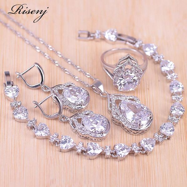 

risenj big water drop silver цвет костюма комплект ювелирных изделий для женщин браслет серьги ожерелье кольцо голодает корабль