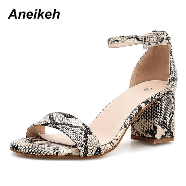 

aneikeh leopard print women high heels summer ankle strap square heel fashion sandals pumps dropshipping size 35-40 y200323, Black