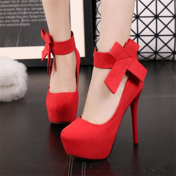 

women high heels new brand platform pumps 14cm high heels female wedding party butterfly knot single shoes, Black