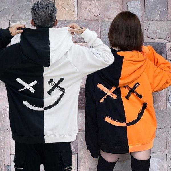 

men smile hoodies 2020 winter hip hop print oversized sweatshirts fashion patchwork couple streetwear men women hoodies1, Black