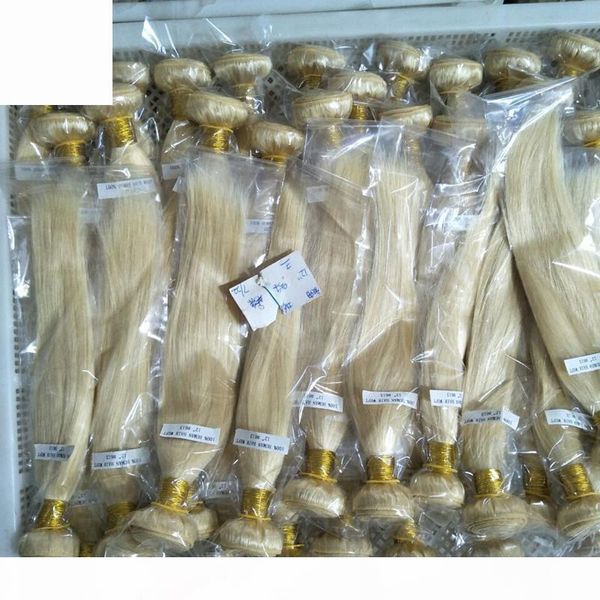 

peruvian body wave straight hair weaves double wefts 100g pc & 3 pcs lot 613 bleached blonde color, dhl, Black