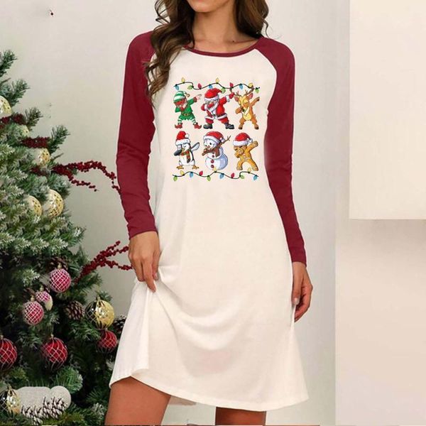 

fashion women pullover christmas printing splicing long sleeves dress holiday casual bodycon party short shirt dresses vestidos1, Black;gray