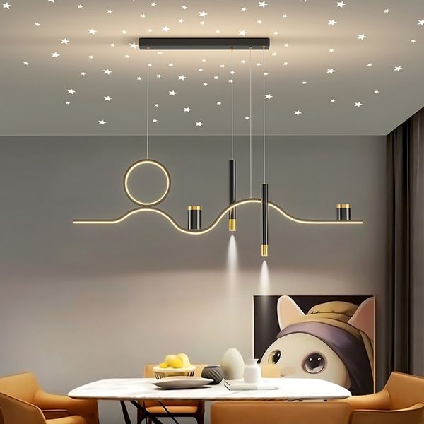 Lampes suspendues de salle à manger moderne minimaliste Led Long éclairage de Restaurant personnalité créative nordique luminaires de barre de ciel étoilé