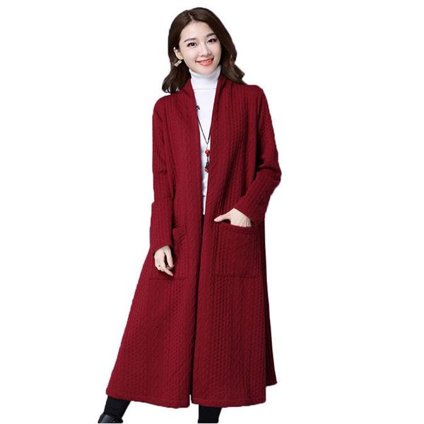 

women autumn/winter new style european leg thick slim fit long-sleeve long cardigan plus-sized women trench coat, Tan;black