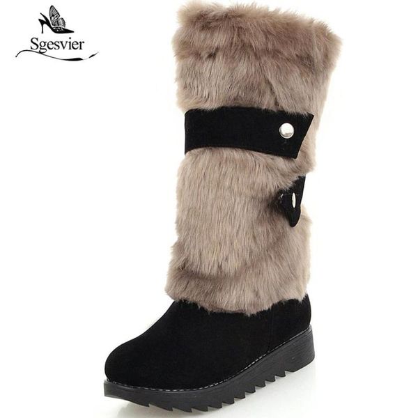

sgesvier new fashion mid calf boots women round toe keep warm winter snow boots slip on comfortable platform shoes woman b697, Black