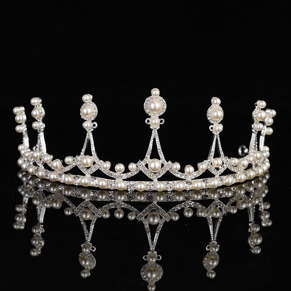 

2020 new bridal headdress pearl crown japan and south korea hair atmosphere alloy wedding dress accessories, Silver