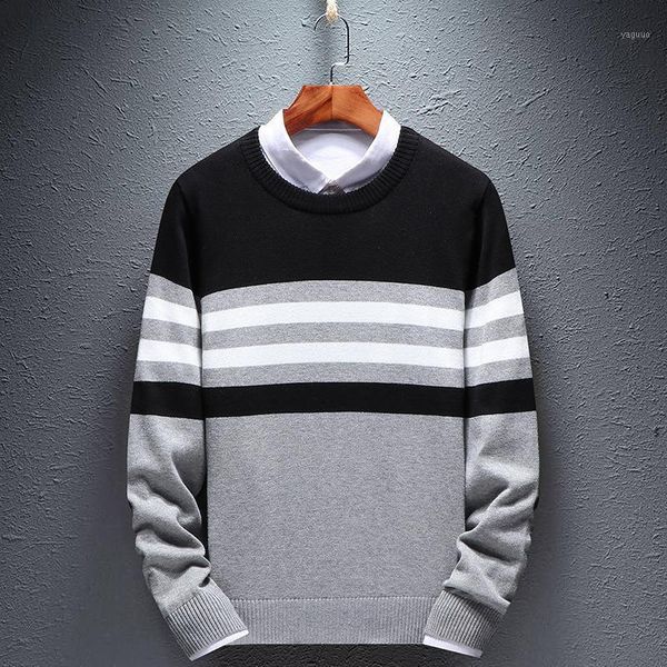 

2021 men's sweater fashion casual spliced pullovers autumn winter men knitted sweater o-neck warm male clothes outdoor wt70091, White;black