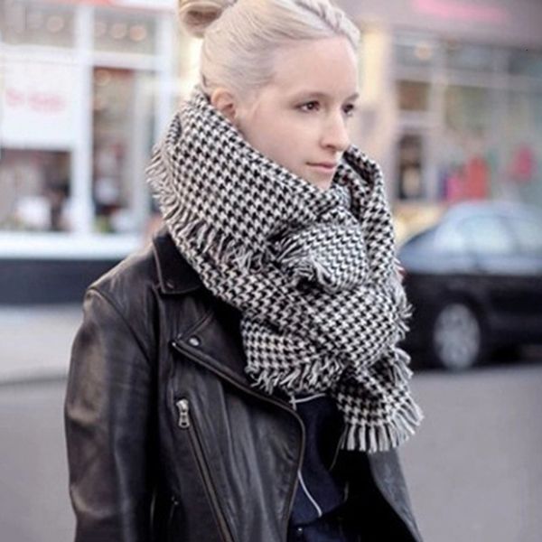 

female air conditioning large cape dual black and white houndstooth scarf ultralarge yarn female long thick 200*80cm, Blue;gray