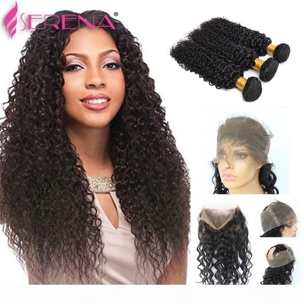 

water lace frontal and bundles kinky curly with closure mink brazilian hair with closure 360 closure bundle curly ear to ear lace frontal, Black;brown