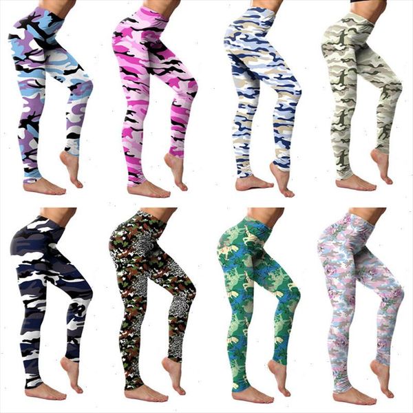 

2021 new camouflage print fitness leggings womens push up sport legins polyester elastic slim pants plus size female jeggings, Black