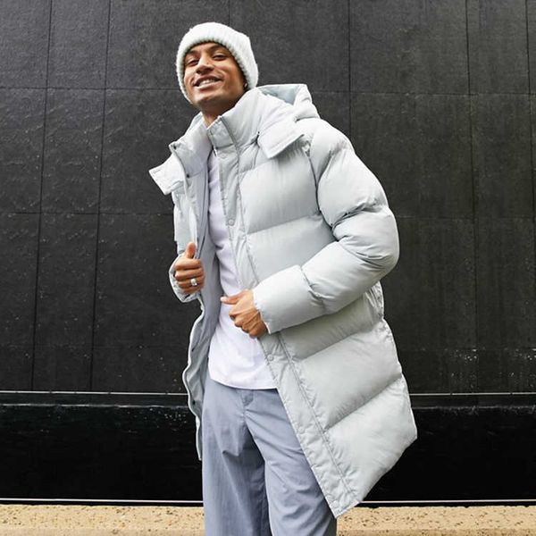 

custom men's long duck down puffer jacket with hood, Black