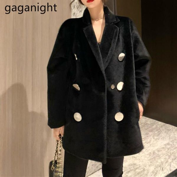 

women's wool & blends gaganight elegant women solid fashion autumn winter office lady england style long trench buttons chic korean coa, Black