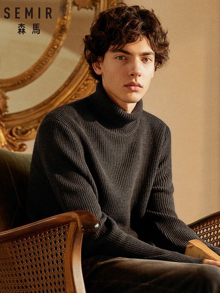 

semir black turtleneck lazy wind 2019 new winter warm sweater men line clothing tide bottoming