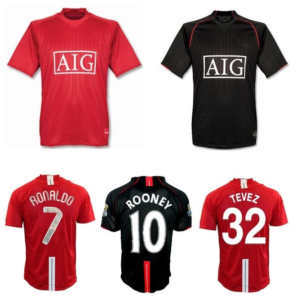 

2007 2008 rooney giggs nani retro soccer jersey 07 09 home away scholes tevez berbatov vidic vintage classic football shirt, Black;yellow