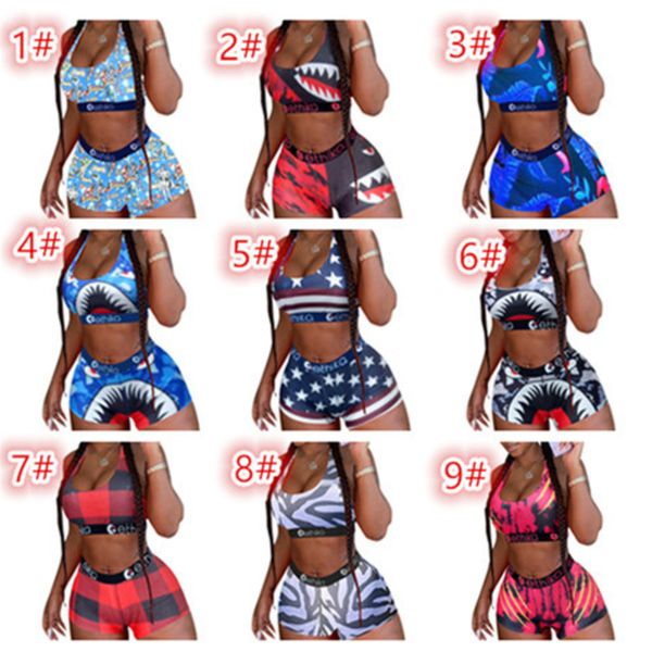 

ethika women designer swimwear sports bra + shorts trunks 2 piece brand tracksuit quick dry beachwear bikini set cy2029, White