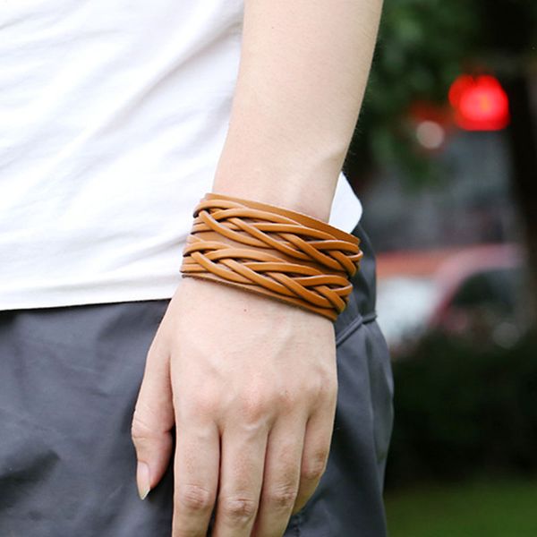 

роскошные браслеты для женщин мужчины панк широкому кожаным многослойным плетеным браслет модные браслеты ювелирных изделий аксессуары, Golden;silver