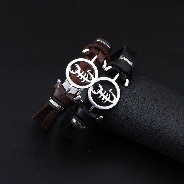 

2019 22см длинный 1,1 см широкая мода личности творческий скорпион браслет из нержавеющей стали кожаный браслет для мужчин jllvtl bde_jewelr, Golden;silver