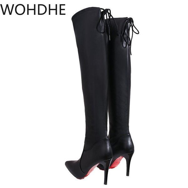 

2020 winter over the knee women boots stretch high heel slip on shoes pointed toe woman long boots faux suede thigh high booties, Black