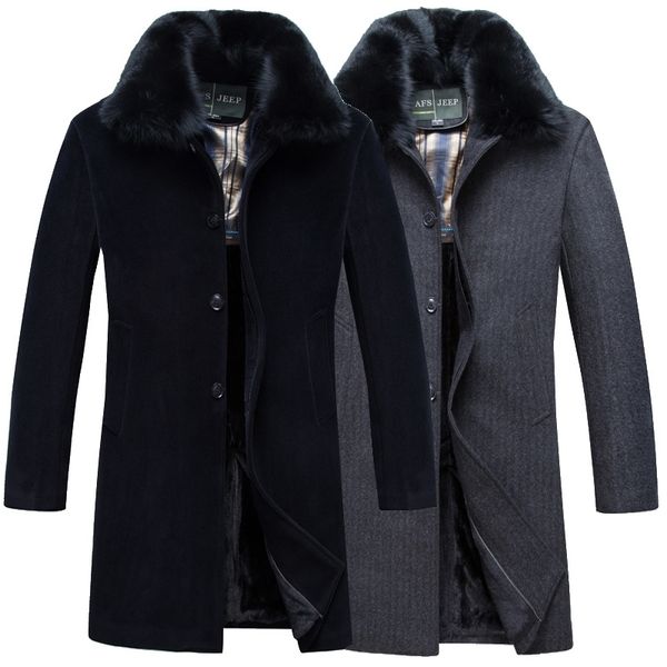 Neue Ankunft Winter Männer Verdickung Kaschmir Leder Pelzkragen Wollmantel Wattierte Jacke Mode Hohe Qualität Plus Größe L- LJ201110