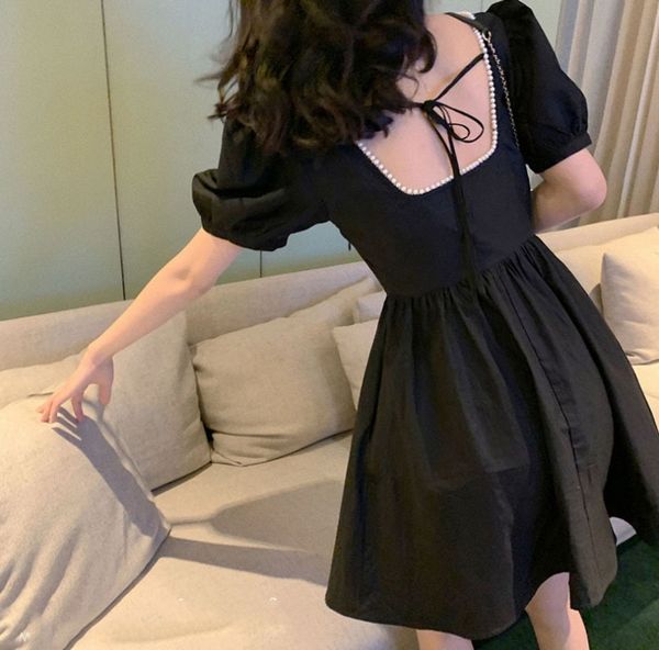 

интернет знаменитости 2020 летний корейский стиль платье dresspearl dressnew элегантный нежный стиль хепберн элегантный плюс указывает на пе, Black;gray