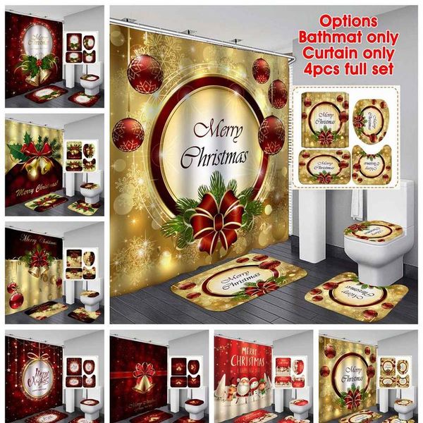 

merry christmas shower curtain santa claus bathroom set snowman bell pattern bath curtains non slip toilet cover floor bbycfh
