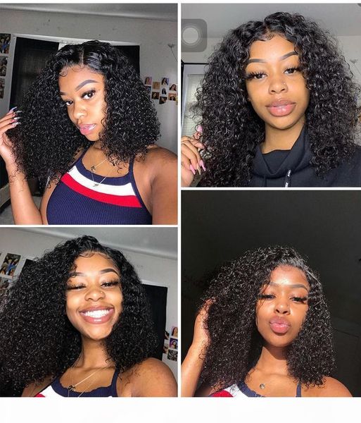 

curly bob hair lace front wig brazilian wavy bob wig pre plucked with baby hair, Black;brown