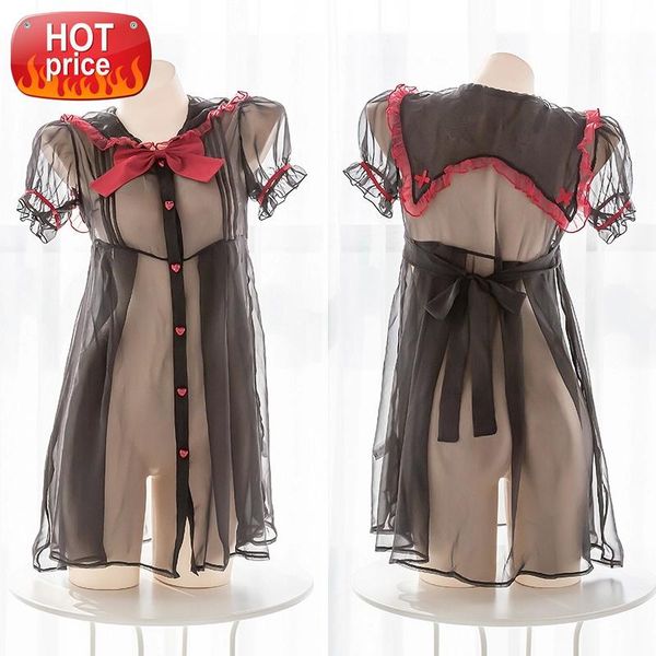 

naughty black demon devil halloween costumes for women transparent maid dress cute kawaii lingerie anime cosplay sleepwear #kh2p, Black;white