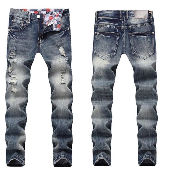 

men's jeans men skinny stretch denim ragged trousers slim, Blue