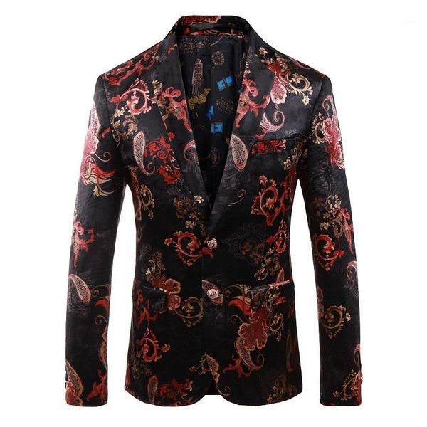 

super quality shiny red floral printed suit blazer men wedding groom prom suit jacket dj club stage blazer hombre1, White;black