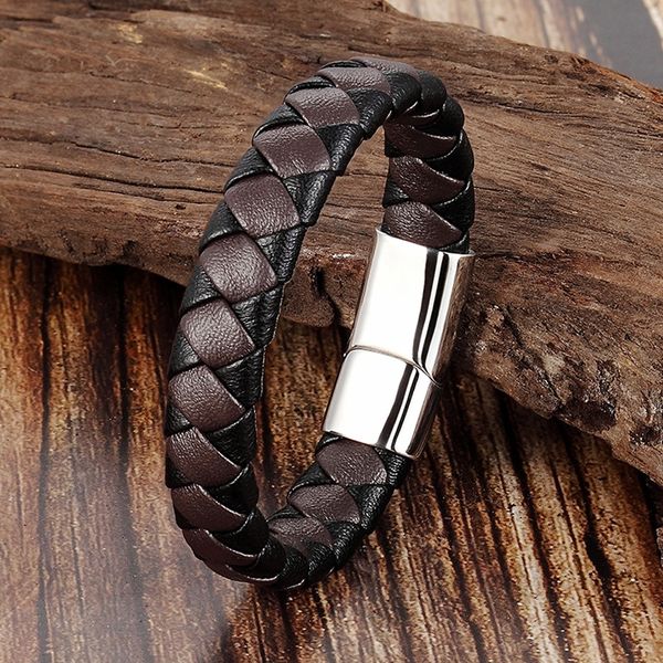 

sghfe black uqmbe men's leather rope real bracelet bracelet men's stainless steel leather brown l19158 rope, Golden;silver
