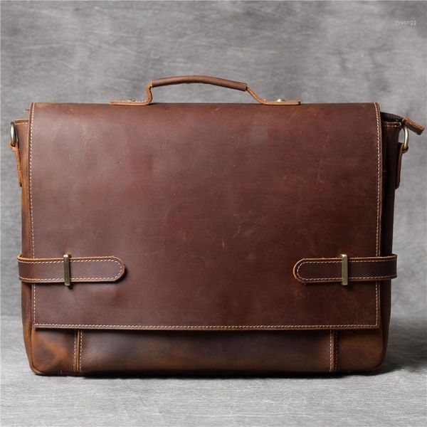 

briefcases simple retro men's genuine leather briefcase first layer cowhide brown handbag shoulder messenger bag business computer bag1