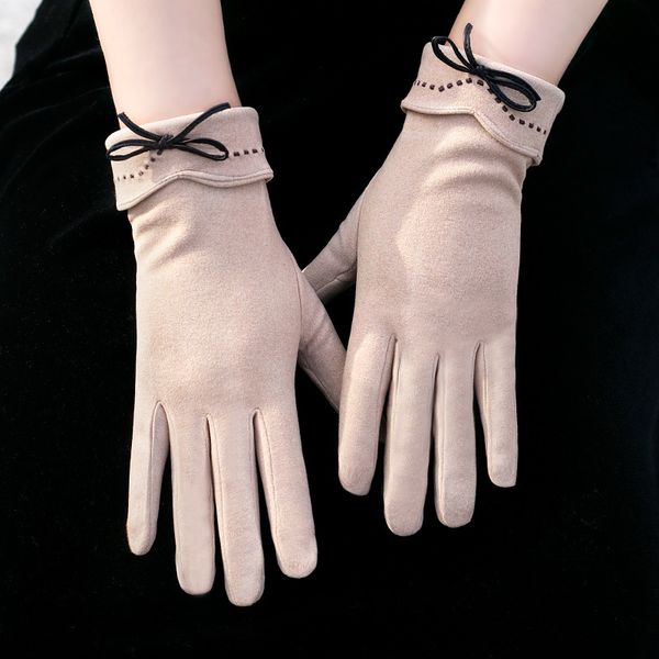 

versatile spring autumn gloves women winter ins cute korean thickened plush cycling elastic driving touch screen, Blue;gray