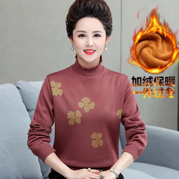 

women's sweaters 2021 winter sweater women middle-aged hedging warm loose knitted female mom plus thick velvet a30, White;black