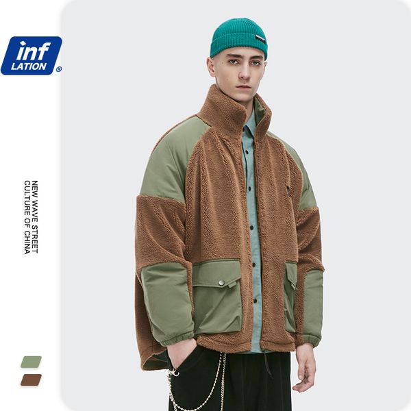 

inflation mens parkas coat winter warm patched lamb jacket mens harajuku oversized thick outwear streetwear 2548w 201118, Black