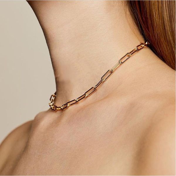

punk choker necklace short collar statement hip hop chunky alloy gold silver color link chain necklace women jewelry, Golden;silver